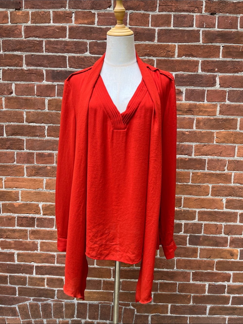Marc Cain Vibrant Orange-Red Pleated Blouse